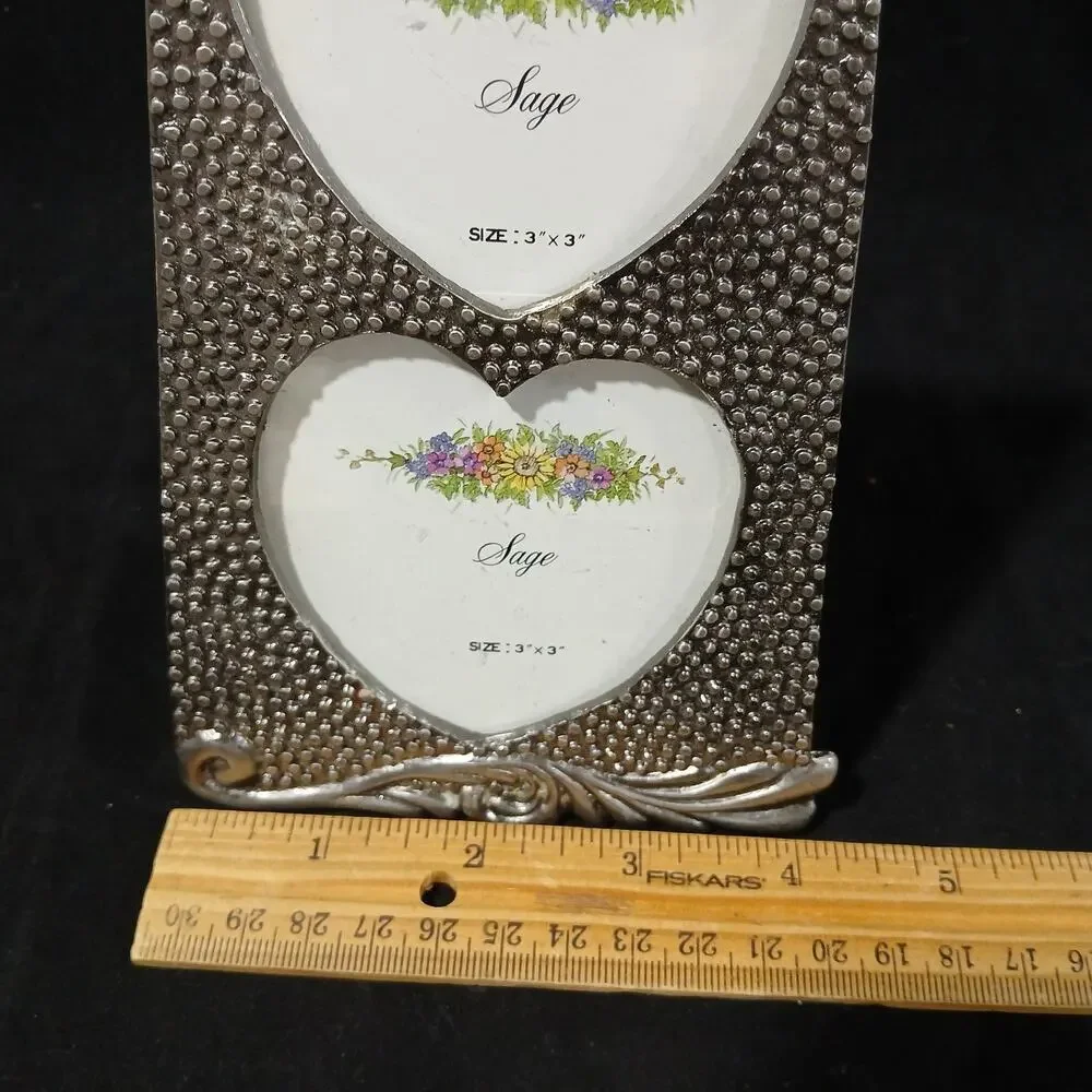 Double picture frame vintage Hearts Dots Metal Grandma Core Hearts And Bow 3x3